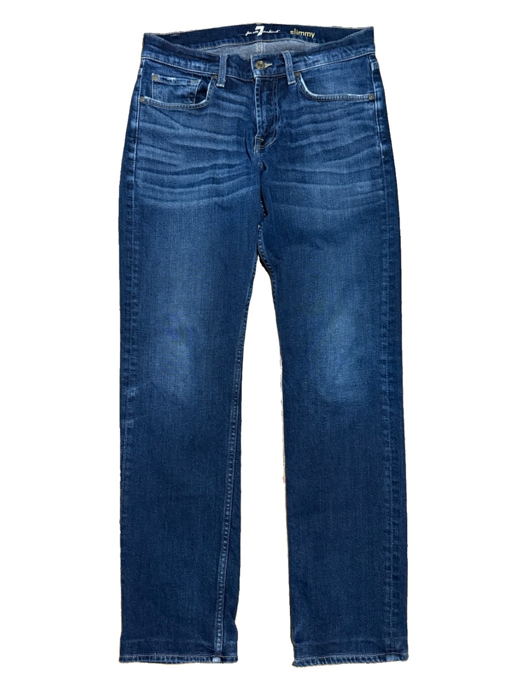 7 For All Mankind Slimmy Straight Jeans Mens 31 x 32 Blue Dark Wash Whiskered
